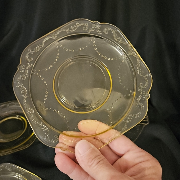 5 pc mixed bundle vintage Fostoria topaz yellow scalloped edge serving dishes - Picture 9 of 11